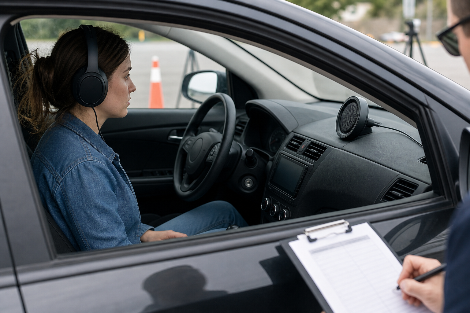 Participant taking part in an in-vehicle auditory warning study